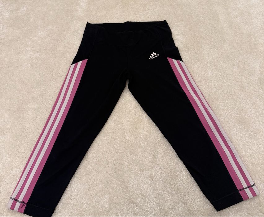 Colanti Adidas 3/4 negri cu dungi roz/alb