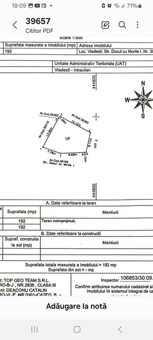 Ultima Ocazie unica. Ultimul  teren 710mp intravilan +192mp extravilan