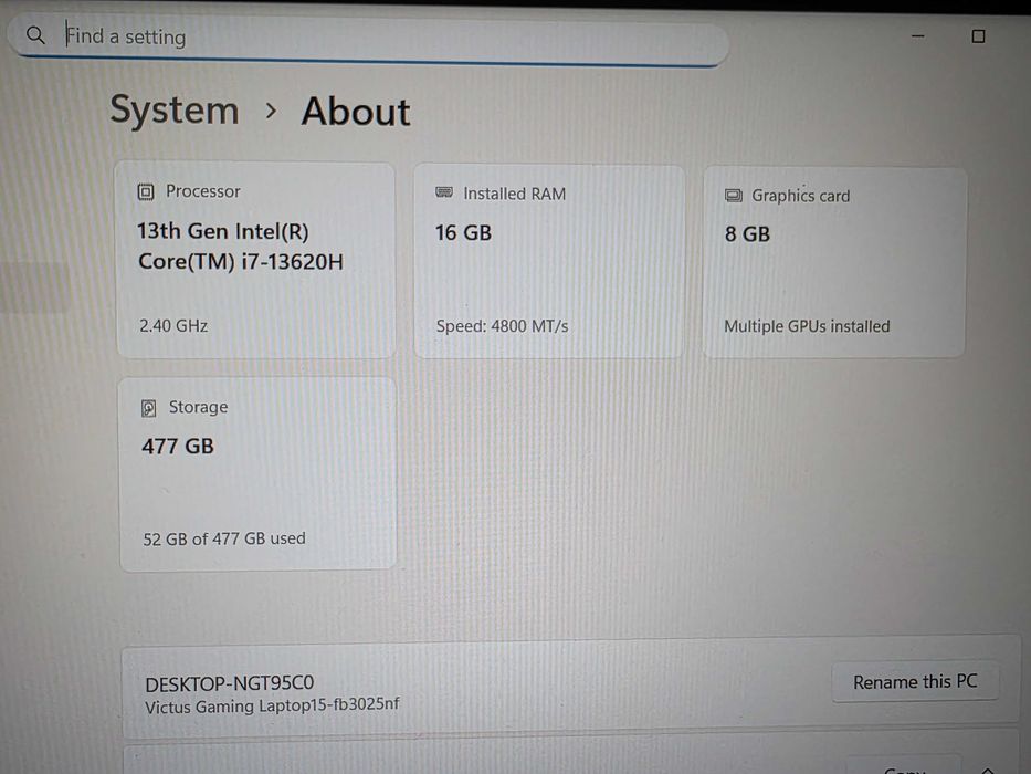 Laptop hp victus i7 13620H 512gb 16gb rtx 5060