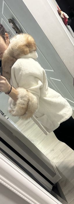 Haina alcantara cu blana naturala de vulpe