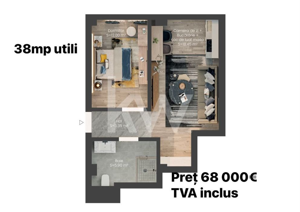Apartament 2 camere Valea Lupului | Parter | 37,70 mp, parcare inclusa