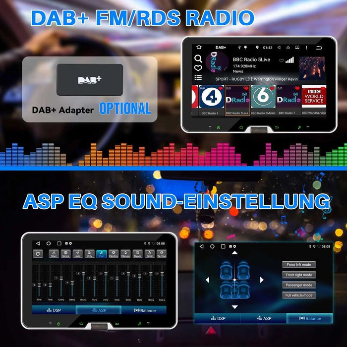 10” 1-DIN мултимедия с Android 14 с 64GB ROM, RAM 4GB