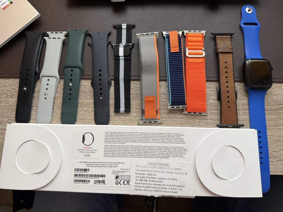 Apple Watch Seria 8 45mm GPS + Cellular / Midnight Blue / Impecabil