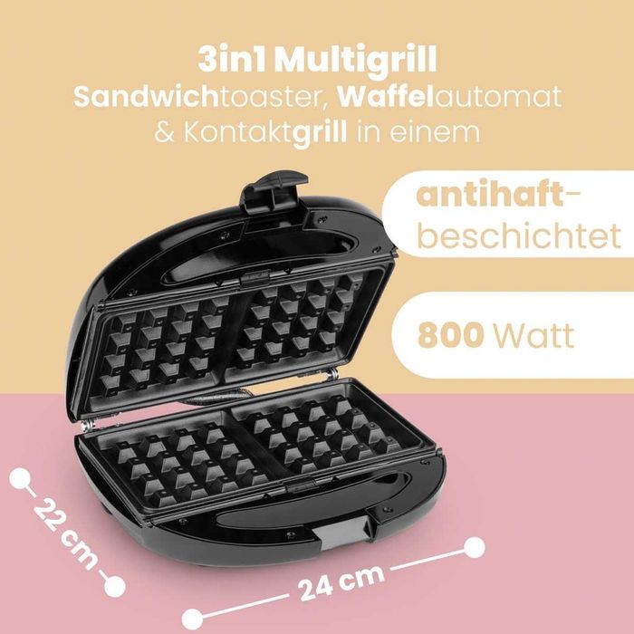 Clatronic 3670 3в1, 800W, Тостер, гофретник, контактна скара, с ДЕФЕКТ