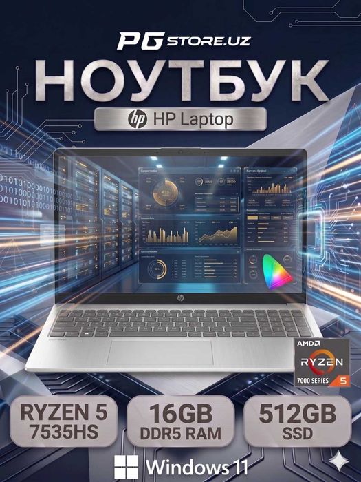 Ноутбук HP Laptop 15 AMD Ryzen 5 7535HS 16 GB DDR5/512 GB  15.6″IPS