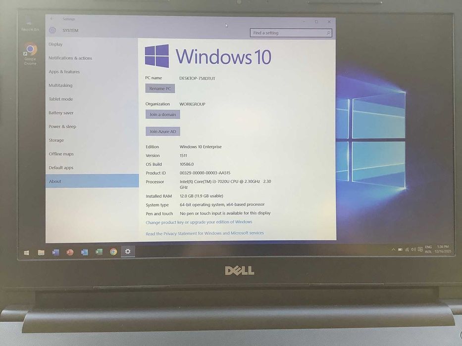 Лаптоп Dell Inspiron 15  |i3| 12GB RAM |Перфектен с нова батерия