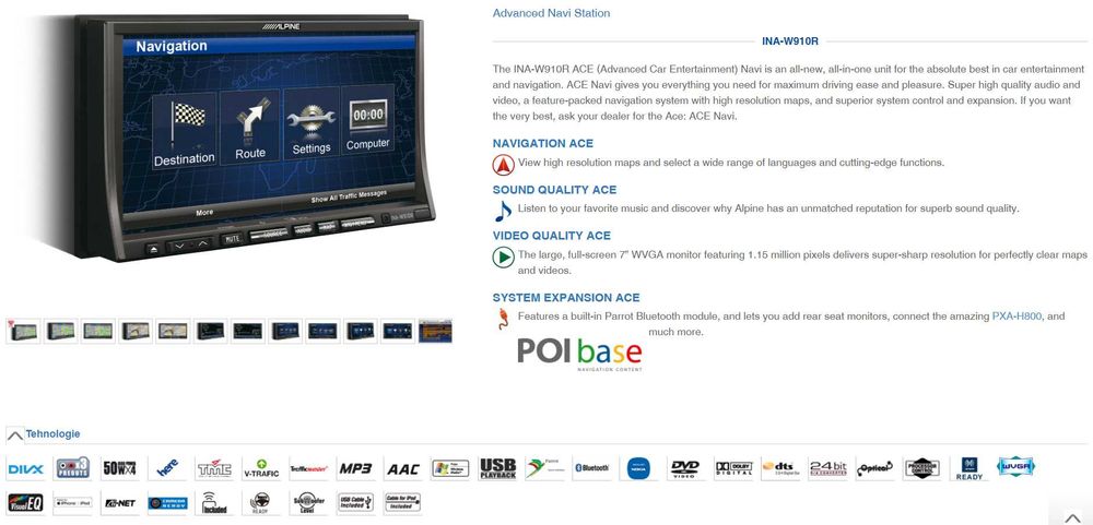 REDUCERE 81%! navigatie profesionala 2DIN Alpine INA-W910R 4x50W! completa, cu telecomanda,  CAMERA, bluetooth, microfon, USB si cablurile originale!