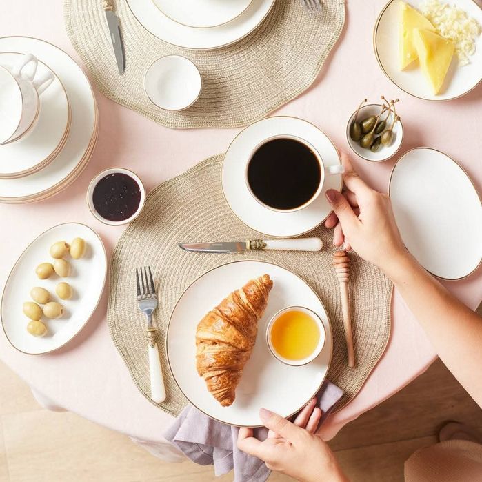 Нов Сервиз за Хранене 26 Части Karaca Elegance Bone Marcelo Gold