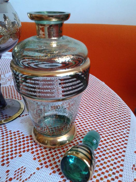 Ваза от калиево стъкло. Бохемско стъкло. Купа стъклена. Шише