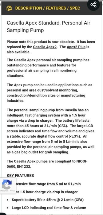 Casella Apex Standard Pompa de prelevare probe aer, analizor praf, analize aer