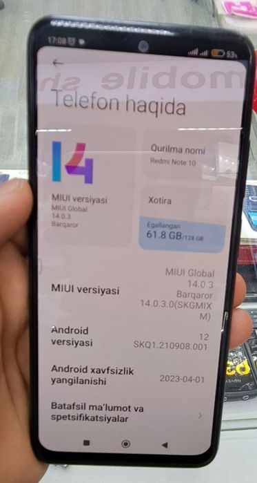 Redmi Not 10 6/128 Tali kafolati bn