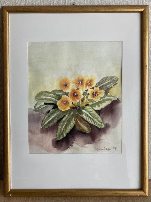 Картина акварел иглики подписана