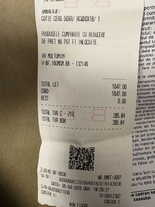 DOXA ceas elvetian, Nou cu acte si garantie 2 ani