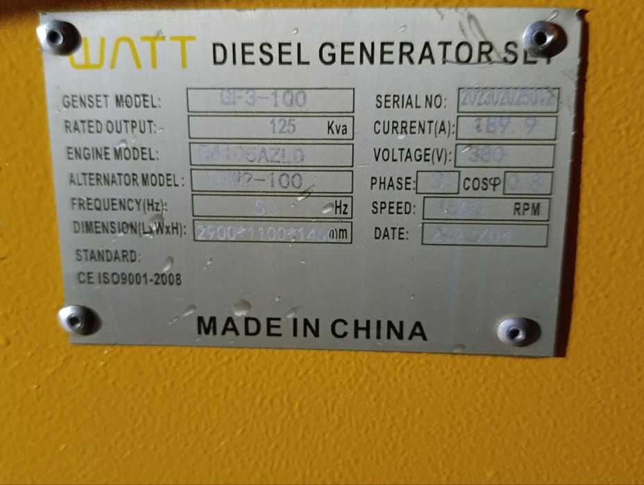 Genirator 125 KV. Yangi 2023 Yil