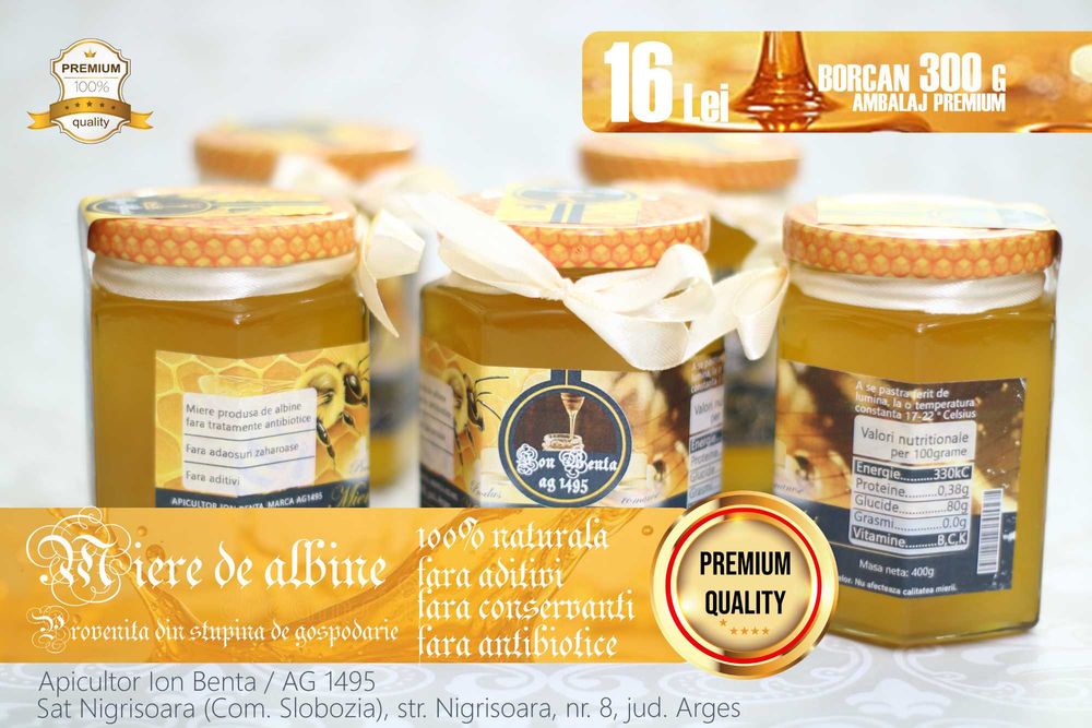 Miere de albine, 100% naturala, produs romanesc, calitate premium