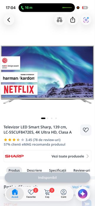 LCD Sharp 139 cm, in stare foarte buna.