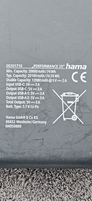 Преносима батерия power bank 20000max/74wh hama