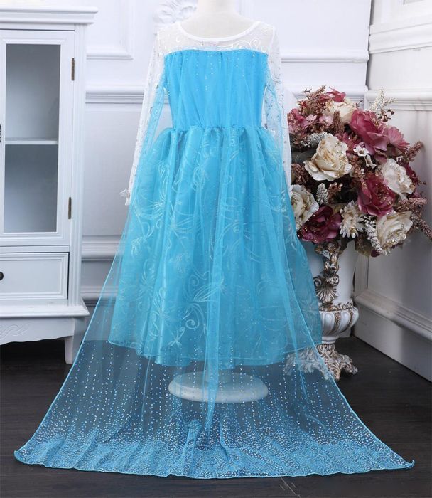 НОВО!!! Рокля на Елза с дълъг шлейф + ПОДАРЪК плитка-диадема и жезъл к