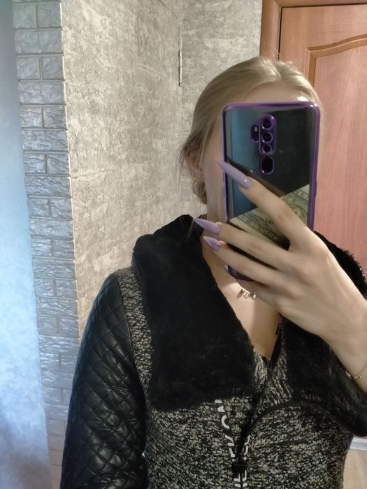 Пальто с кожаными рукавами