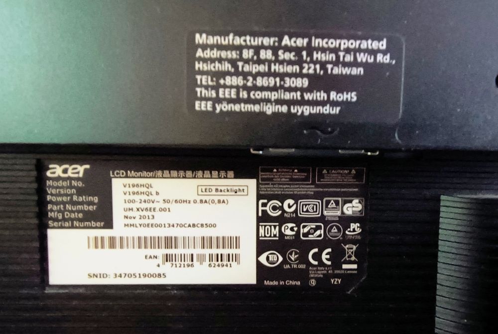 Монитор Acer V196HQL