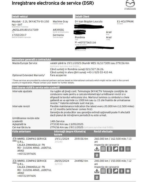 Mazda 6 2.2 Diesel Automat 2017 – Istoric complet, Extraurban-Naveta