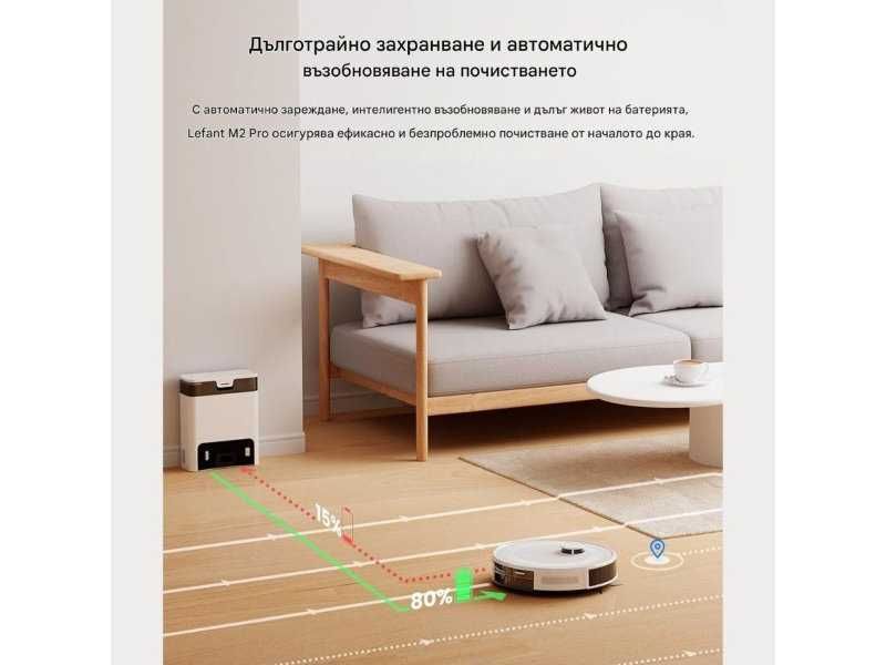 Робот Прахосмукачка с Моп и Лазерна Навигация LEFANT M2PRO, Бял