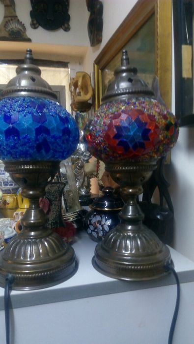 Стара витражна лампа месинг