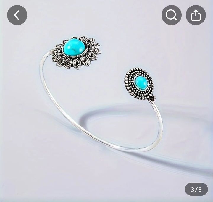 Винтиж алуминиев браслет с тюркоазен инлей