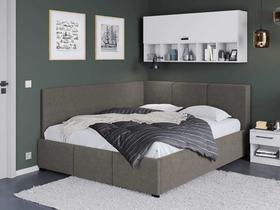 Pat Tapitat de colt Avelis Cappuccino cu somiera rabatabila