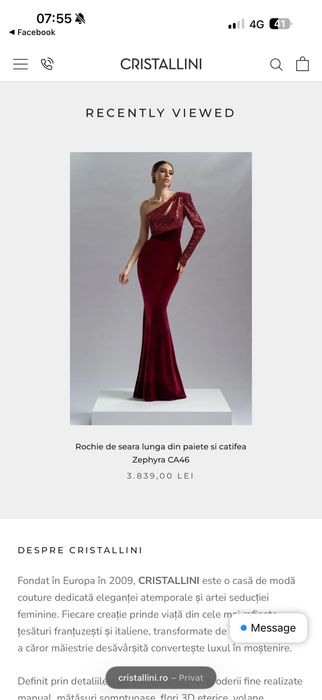 Rochie de seara burgundy cu un umar gol, paiete si margele fine