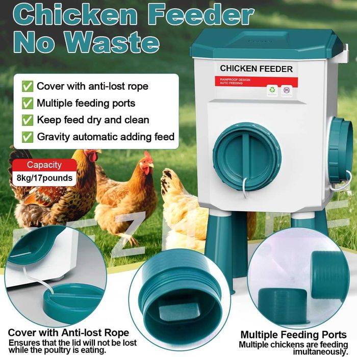 Комплект висяща хранилка и поилка за пилета DEZHXHE, автоматична, 8 кг