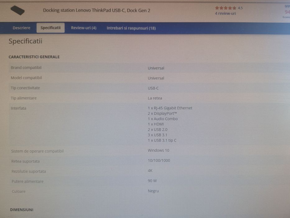 Docking station Lenovo ThinkPad 4K Gen2 USB - C