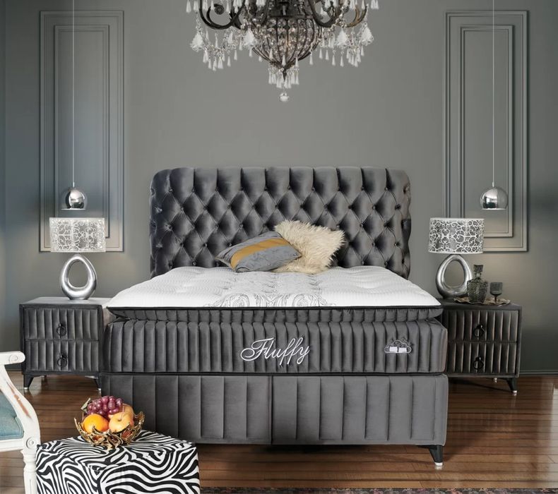 Тапицирано легло Fluffy Перлено Светло Сиво с матрак