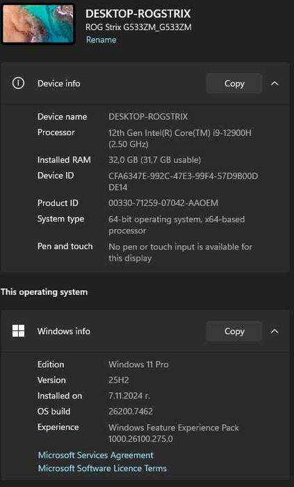 ASUS ROG Strix G15 i9-12900H | 32GB DDR5 | 2× NVMe | Като нов