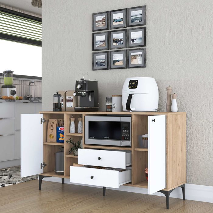 Кухненски шкаф Puzzle-home 3272, Цвят бял/орех, 140х40х78,6см.