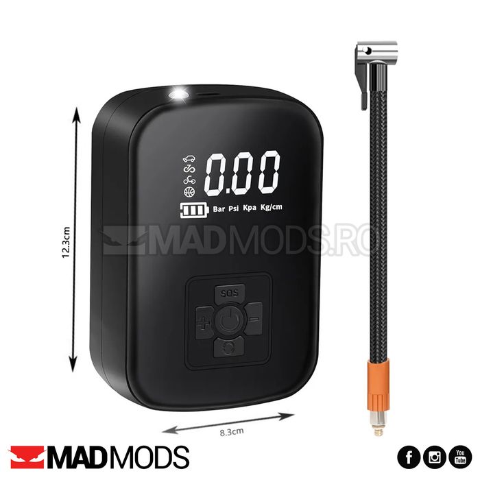 Compresor auto cu acumulator, 150 PSI, Afisaj digital, Lanterna, USB C