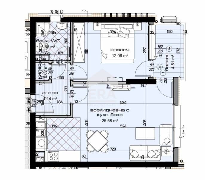 Двустаен апартамент в начален етап на строеж на първата по рода си мно