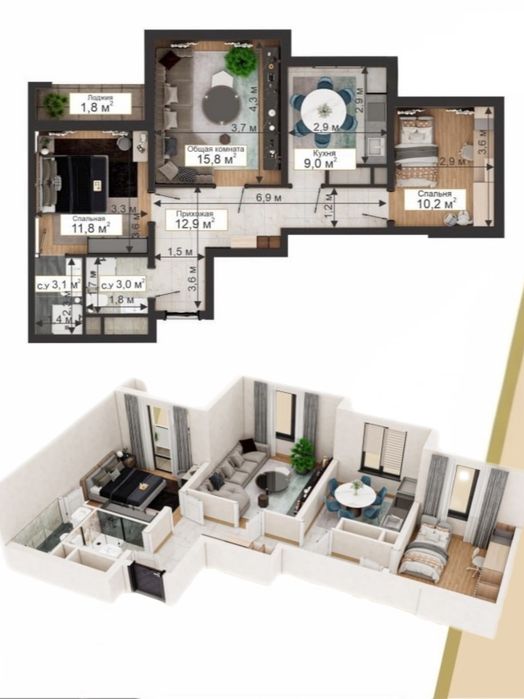 3 хонали Урикзор Резиденс + ремонт