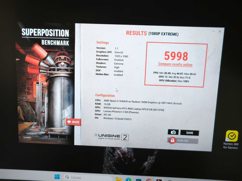 Laptop gaming Lenovo LOQ 15APH8 ryzen 7460hs RTX 4060 16gb ddr5