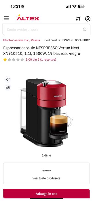 Aparat de cafea Esspresor Vertuo Next C Cherry Rosu