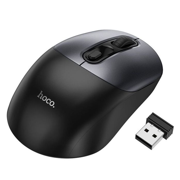 Mouse Wireless Hoco GM28, 2.4G, Negru/Gri-Metalic