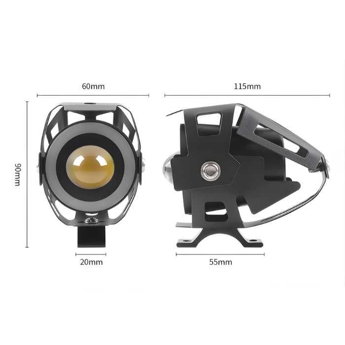 LED фар с лупа, Фар за мотоциклет, 1 брой 7W