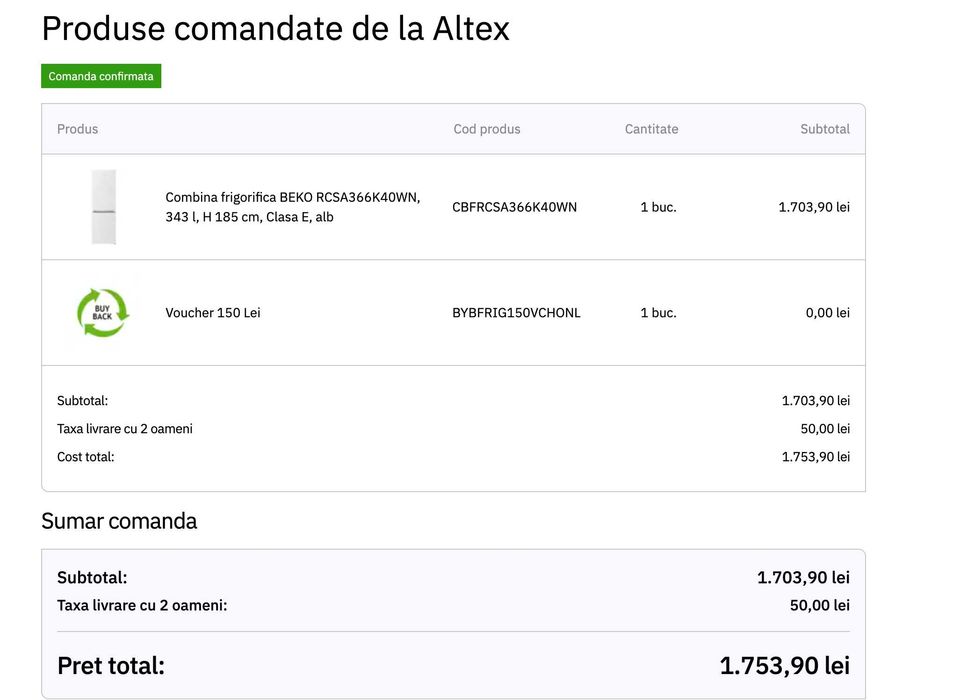 Combina frigorifica Frigider BEKO 366K40WN 343 L