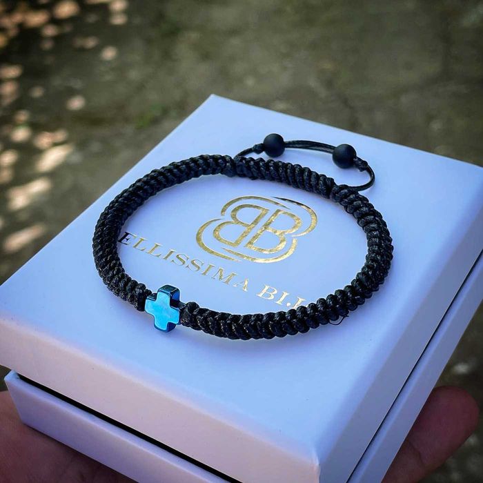 Мъжка Плетена Гривна с Кръст