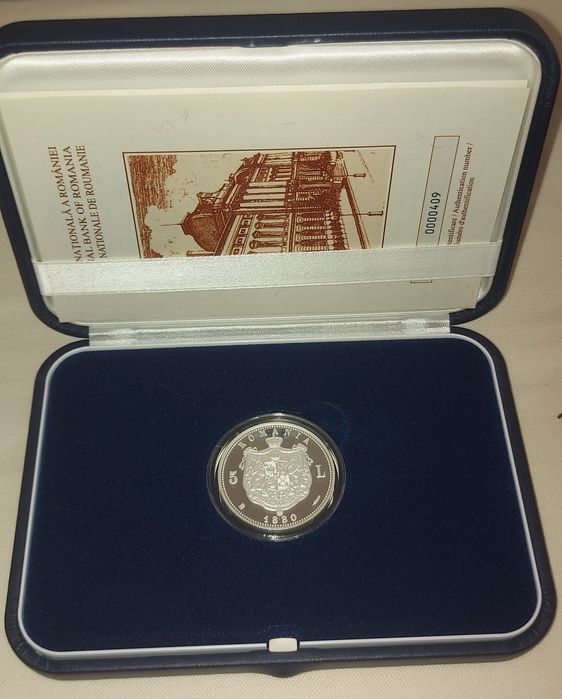 Monede 5 lei 1880 Carol I proof - rebatere în cutie  Bnr