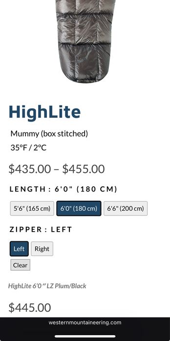 Sac de dormit puf ultraușor Western Mountaineering HighLite 2°C exped