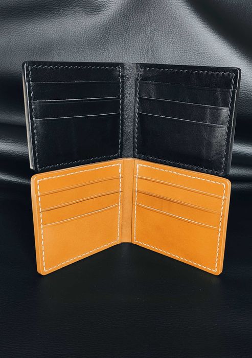 Ръчно изработени минималистични кожени портфейли за мъже, черни