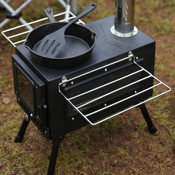Туристическая походная печь с трубой и складными ножками