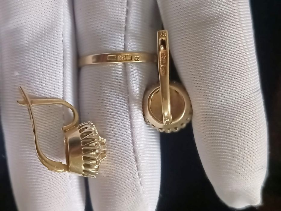 Комплект Малинка,583 проба СССР, Бриллианты