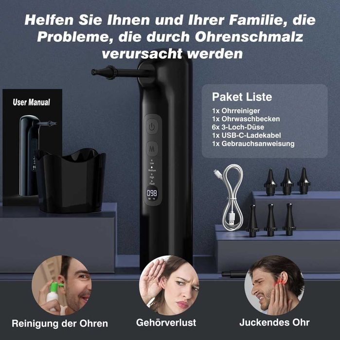 Îndepărtator de ceara, curățitor electric de urechi